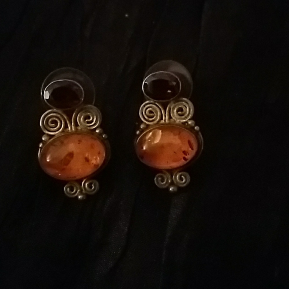 Garnet and Amber Pierced Earrings